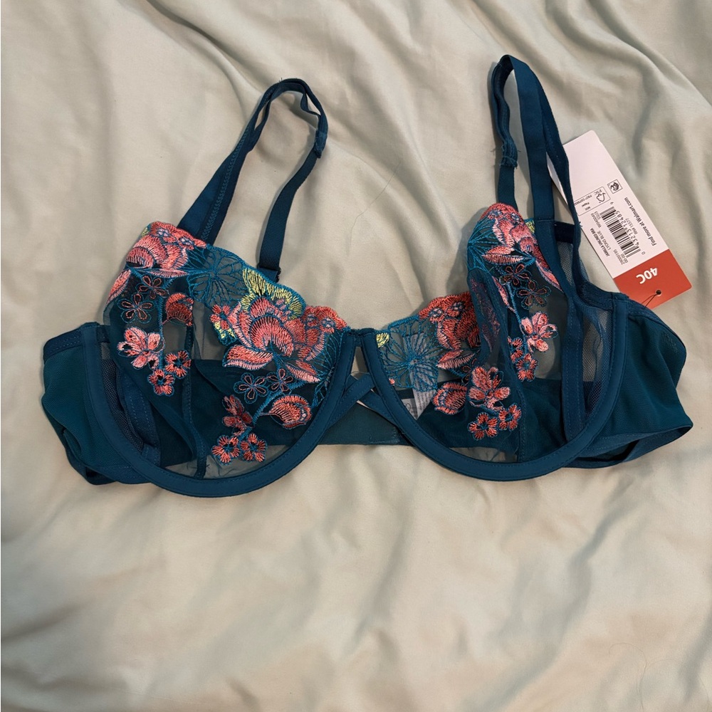 Target Teal Floral Embroidered Underwire Bra